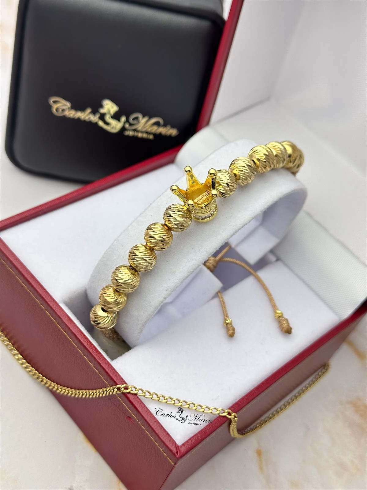 🖤💫 Pulsera Ajustable en Tejido color NUDE con Balines en Oro Laminado – Moderna y Sofisticada 💛REF: PLAM15