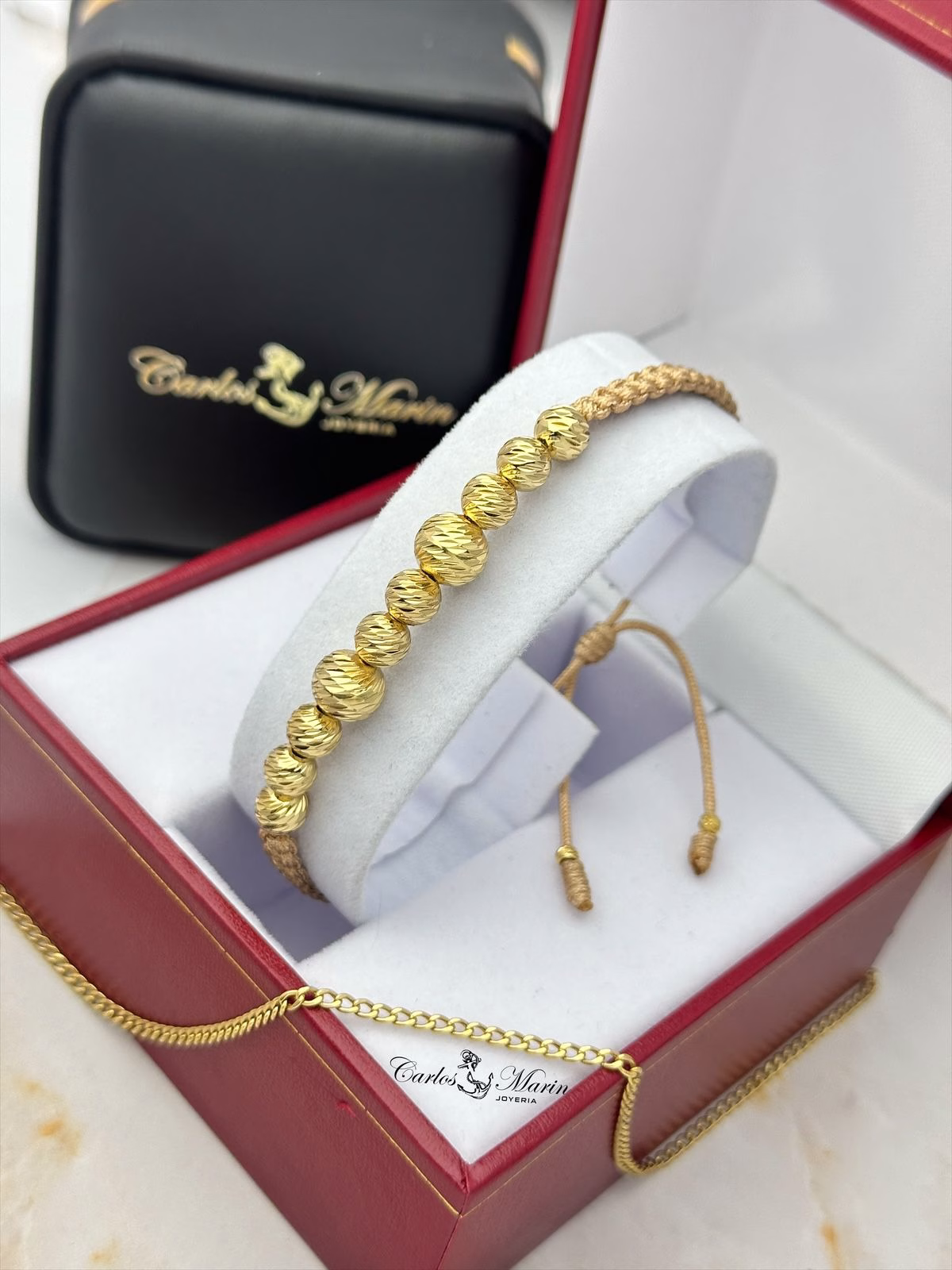 🖤💫 Pulsera Ajustable en Tejido color NUDE con Balines en Oro Laminado – Moderna y Sofisticada 💛REF: PLAM23